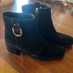 Tory Burch  Black Suede Women's Boot with Gold Buckle
